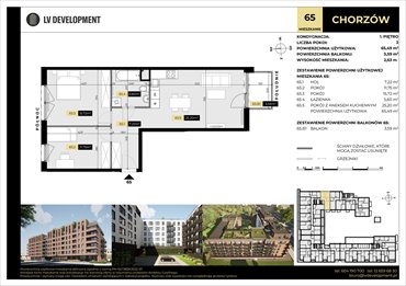 rzut mieszkanie na sprzedaż 65m2 mieszkanie Chorzów, 3 Maja 94'