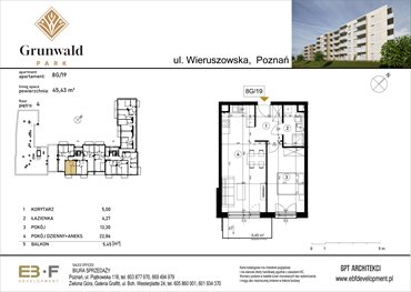 rzut mieszkanie na sprzedaż 45m2 mieszkanie Poznań, Grunwald, Wieruszowska 8