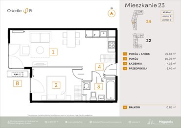 rzut mieszkanie na sprzedaż 43m2 mieszkanie Kraków, Rzemieślnicza 22-24