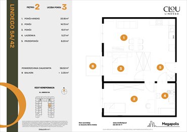 rzut mieszkanie na sprzedaż 59m2 mieszkanie Kraków, Lindego 5a