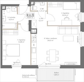rzut mieszkanie na sprzedaż 61m2 mieszkanie Gdańsk, Osowa, Izydy