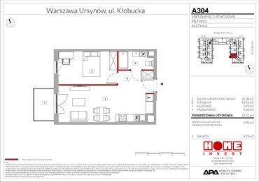 rzut mieszkanie na sprzedaż 43m2 mieszkanie Warszawa, Ursynów, ul. Kłobucka 23A