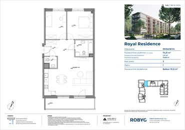 Nowe mieszkanie trzypokojowe Royal Residence Warszawa, Wilanów, Sarmacka 74m2 Foto 1