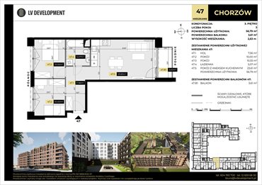 rzut mieszkanie na sprzedaż 57m2 mieszkanie Chorzów, 3 Maja 94'