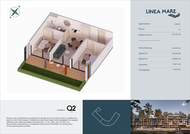rzut mieszkanie na sprzedaż 45m2 mieszkanie Pobierowo, Karola Borka 6