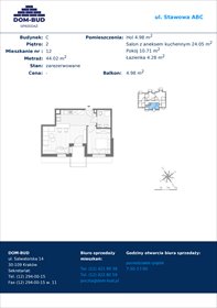 rzut mieszkanie na sprzedaż 44m2 mieszkanie Kraków, Bronowice Wielkie, Stawowa