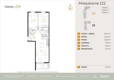 rzut mieszkanie na sprzedaż 64m2 mieszkanie Kraków, Rzemieślnicza 22-24