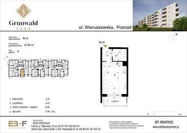 rzut mieszkanie na sprzedaż 27m2 mieszkanie Poznań, Grunwald, Wieruszowska 8