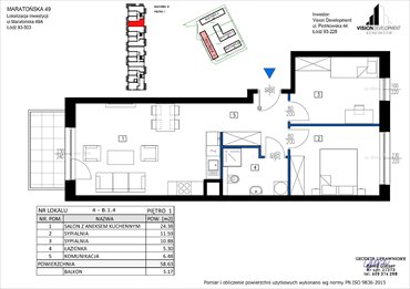 rzut mieszkanie na sprzedaż 59m2 mieszkanie Łódź, Retkinia, Maratońska 49C
