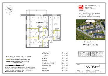rzut mieszkanie na sprzedaż 66m2 mieszkanie Żyrardów, Rumiankowa 4