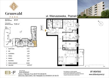 rzut mieszkanie na sprzedaż 72m2 mieszkanie Poznań, Grunwald, Wieruszowska 8