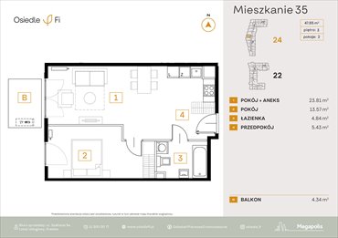 rzut mieszkanie na sprzedaż 48m2 mieszkanie Kraków, Rzemieślnicza 22-24