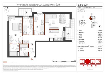 rzut mieszkanie na sprzedaż 78m2 mieszkanie Warszawa, Targówek, ul. Warszawski Świt 12