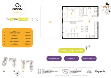 rzut mieszkanie na sprzedaż 39m2 mieszkanie Kraków, Prądnik Biały, Banacha 28-34