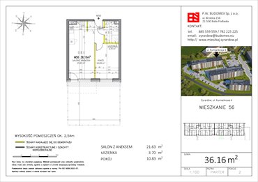 rzut mieszkanie na sprzedaż 36m2 mieszkanie Żyrardów, Rumiankowa 4