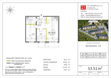 rzut mieszkanie na sprzedaż 54m2 mieszkanie Żyrardów, Rumiankowa 4