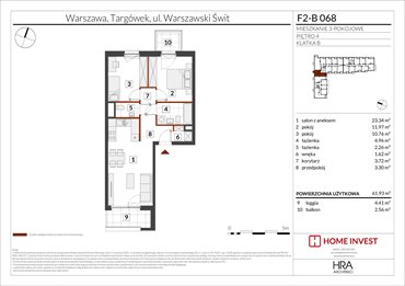 rzut mieszkanie na sprzedaż 62m2 mieszkanie Warszawa, ul. Warszawski Świt