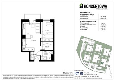 rzut mieszkanie na sprzedaż 39m2 mieszkanie Lublin, Czechów Północny, Koncertowa
