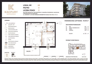 rzut mieszkanie na sprzedaż 44m2 mieszkanie Warszawa, Rembetów, Kacpury 11