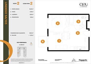 rzut mieszkanie na sprzedaż 38m2 mieszkanie Kraków, Lindego 5a