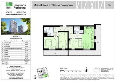 rzut mieszkanie na sprzedaż 68m2 mieszkanie Rzeszów, Paderewskeigo 51