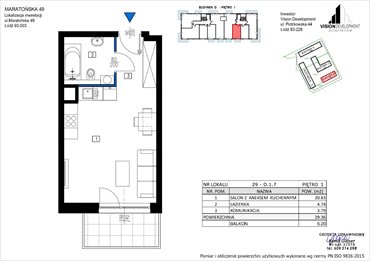 rzut mieszkanie na sprzedaż 29m2 mieszkanie Łódź, Retkinia, Maratońska 49C