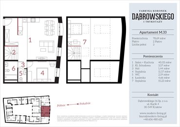 rzut mieszkanie na sprzedaż 79m2 mieszkanie Kraków, Stare Podgórze, Dąbrowskiego 16