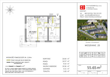 rzut mieszkanie na sprzedaż 56m2 mieszkanie Żyrardów, Rumiankowa 4