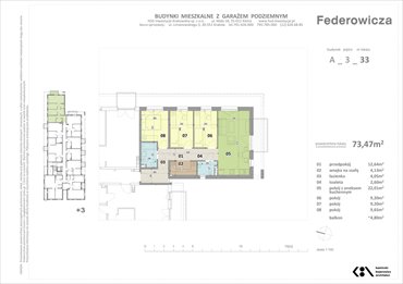 rzut mieszkanie na sprzedaż 73m2 mieszkanie Kraków, ul. Federowicza