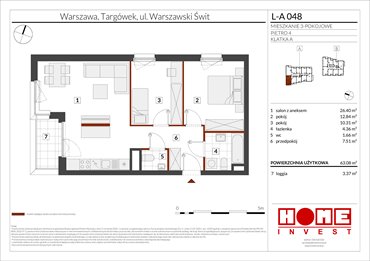 rzut mieszkanie na sprzedaż 63m2 mieszkanie Warszawa, Targówek, ul. Warszawski Świt