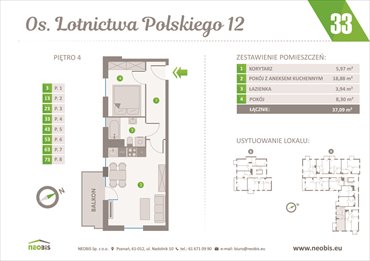 rzut mieszkanie na sprzedaż 37m2 mieszkanie Poznań, Jeżyce, OS. LOTNICTWA POLSKIEGO 12