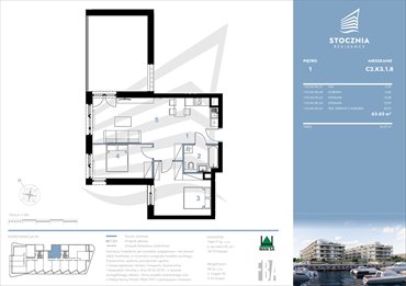 rzut mieszkanie na sprzedaż 64m2 mieszkanie Radziwie, ul. Popłacińska 42
