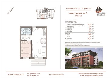 rzut mieszkanie na sprzedaż 41m2 mieszkanie Kołobrzeg, Śląska 11