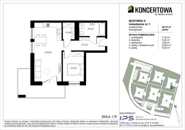 rzut mieszkanie na sprzedaż 49m2 mieszkanie Lublin, Czechów Północny, Koncertowa