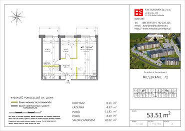 rzut mieszkanie na sprzedaż 54m2 mieszkanie Żyrardów, Rumiankowa 4