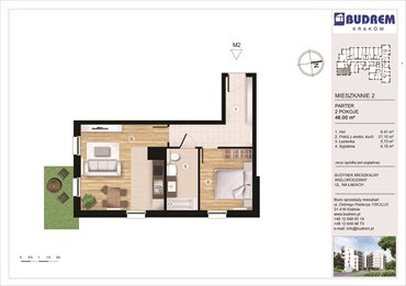 rzut mieszkanie na sprzedaż 46m2 mieszkanie Kraków, ul. Na Łąkach