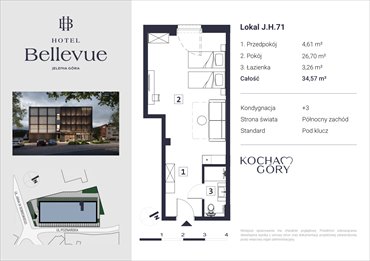 rzut mieszkanie na sprzedaż 35m2 mieszkanie Jelenia Góra, Centrum, ul. Jana III Sobieskiego 56