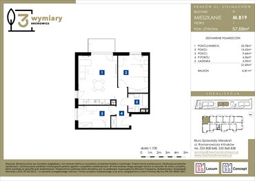 rzut mieszkanie na sprzedaż 58m2 mieszkanie Kraków, Bronowice Wielkie, Stelmachów
