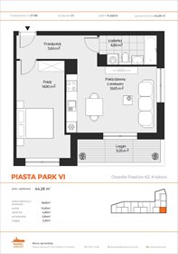 rzut mieszkanie na sprzedaż 44m2 mieszkanie Kraków, Mistrzejowice, Osiedle Piastów 63