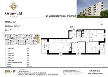 rzut mieszkanie na sprzedaż 74m2 mieszkanie Poznań, Grunwald, Wieruszowska 8