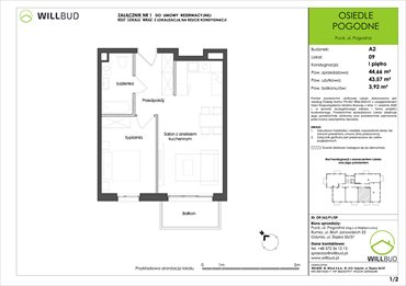 rzut mieszkanie na sprzedaż 44m2 mieszkanie Puck, Pogodna
