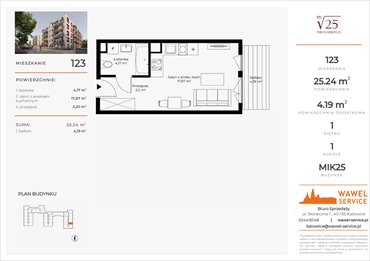 rzut mieszkanie na sprzedaż 25m2 mieszkanie Katowice, Mikusińskiego 25