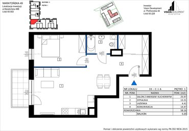 rzut mieszkanie na sprzedaż 58m2 mieszkanie Łódź, Retkinia, Maratońska 49C