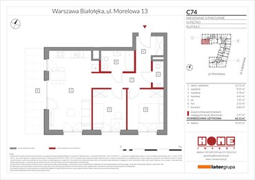 rzut mieszkanie na sprzedaż 62m2 mieszkanie Warszawa, Żerań, ul. Morelowa 13