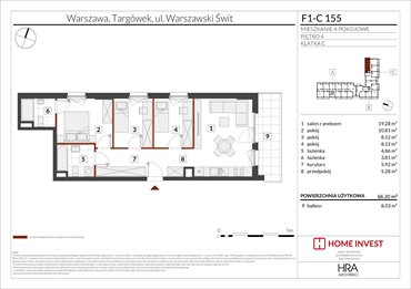 rzut mieszkanie na sprzedaż 66m2 mieszkanie Warszawa, ul. Warszawski Świt