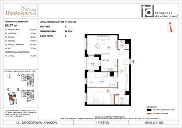 rzut mieszkanie na sprzedaż 67m2 mieszkanie Kraków, Bieżanów, Drożdżowa