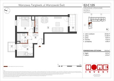 rzut mieszkanie na sprzedaż 54m2 mieszkanie Warszawa, Targówek, ul. Warszawski Świt