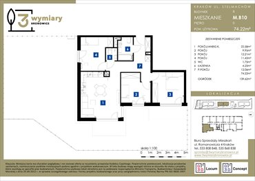 rzut mieszkanie na sprzedaż 74m2 mieszkanie Kraków, Bronowice Wielkie, Stelmachów