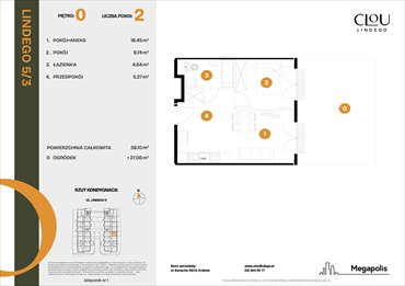 rzut mieszkanie na sprzedaż 38m2 mieszkanie Kraków, Lindego 5