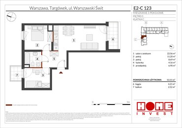 rzut mieszkanie na sprzedaż 54m2 mieszkanie Warszawa, Targówek, ul. Warszawski Świt